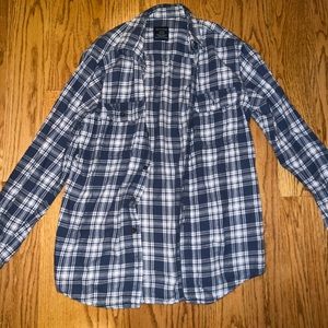Blue and white flannel button up